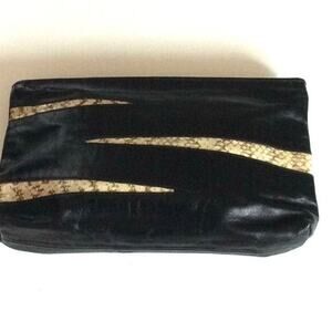 Vintage Leather Clutch Handbag Black,With Brown,Beige Animal Print 11 1/2 x 7